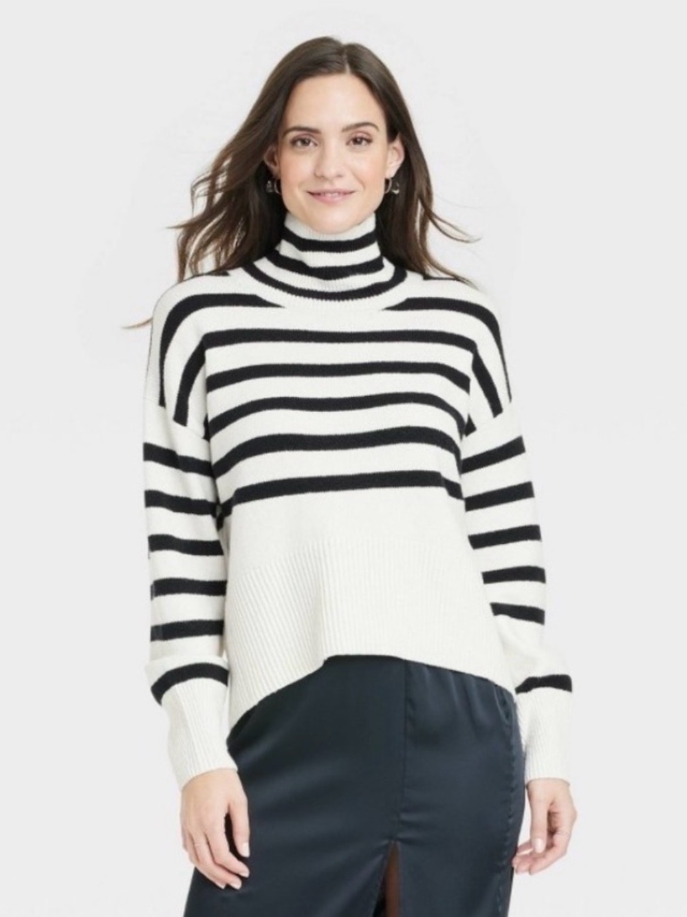A New Day Striped Turtleneck Sweater - Black & White